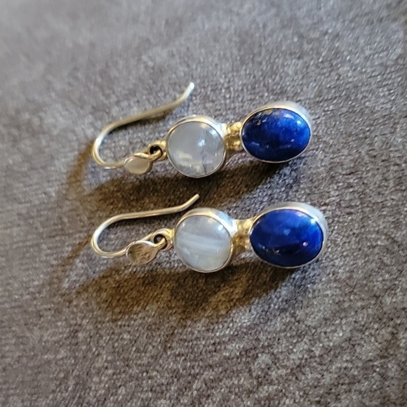 Sterling Silver Lapis Labrodite Dangle Hook Earrings - Picture 2 of 4